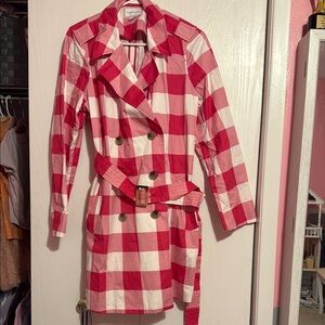 NWOT Pink and White Checkered Trench Coat